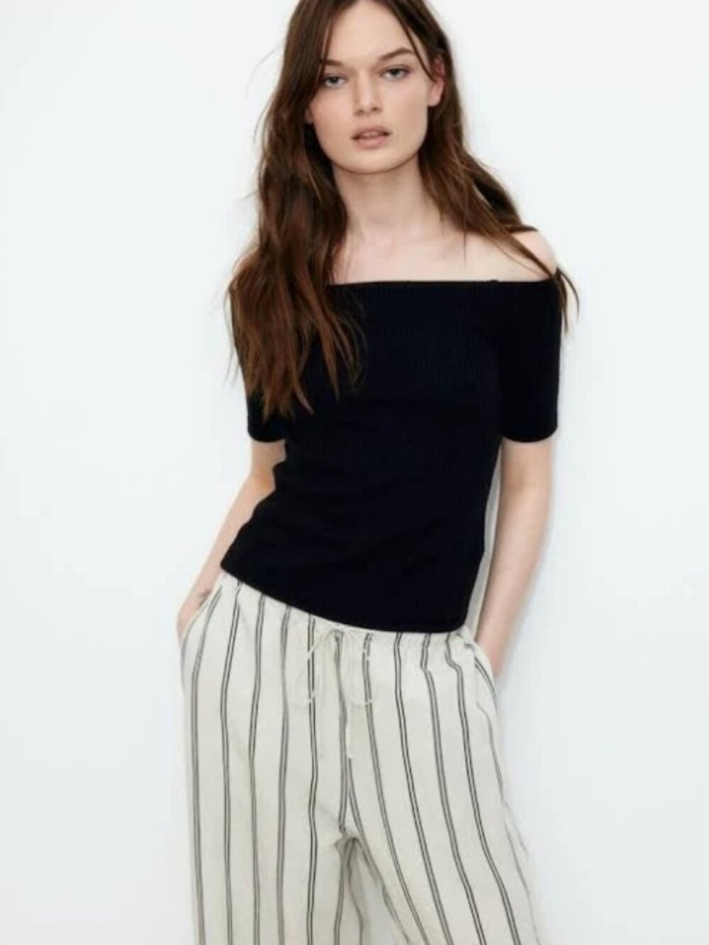 H&M Rib-Knit Off-the-Shoulder Top S
